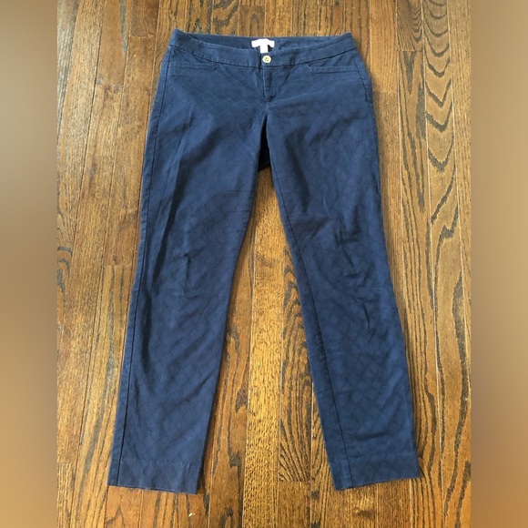 Lilly Pulitzer Women’s 2 Navy Blue Lattice Textured Skinny Ankle Pants - Picture 3 of 12